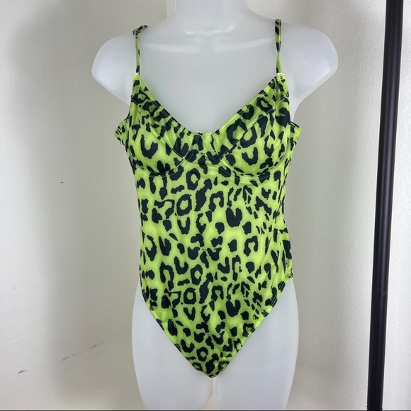 Neon Lime Green One Piece Swimsuit size Large - Picture 2 of 5